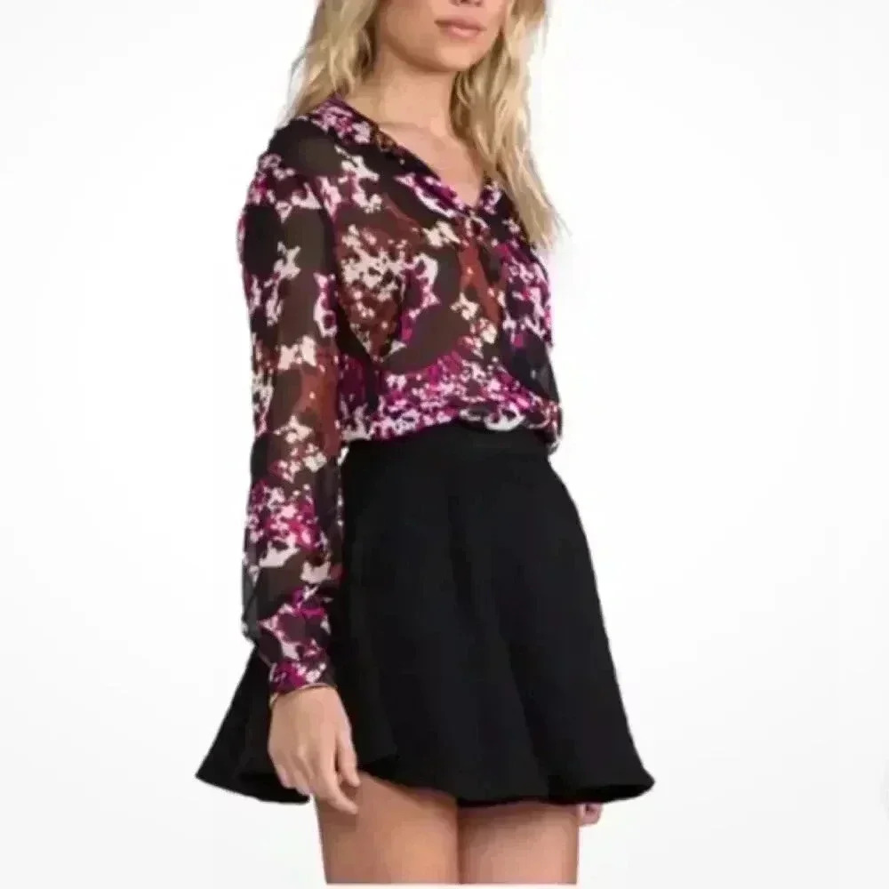 Diane Von Furstenberg Lorelai Print Chief Cheetah Splash Pink Silk‎ Blouse Sheer
